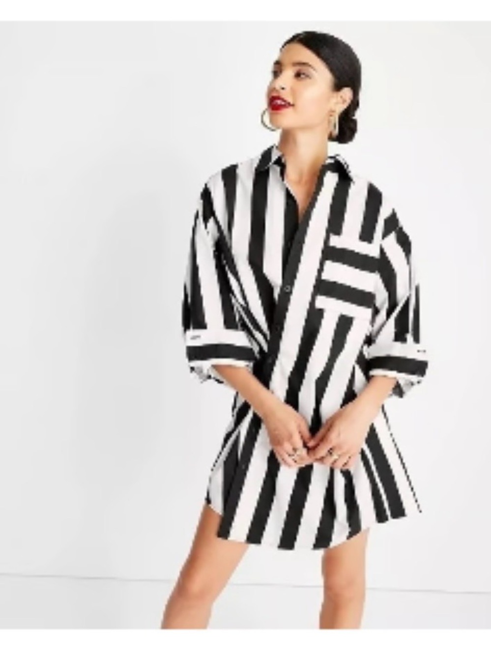 Future Collective Black & White Striped Shirt Dress - KBB